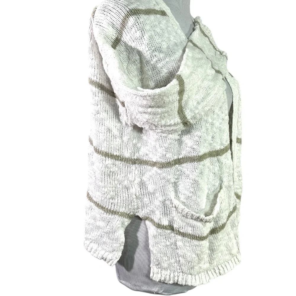 Carve Designs Kirby Cardigan White and Sage Green Open Front Pockets Size XS